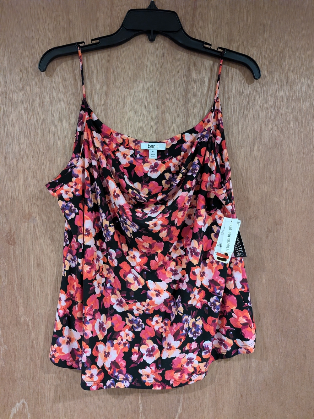 Bar III Floral Cowl Neck Camisole - Pink/Black